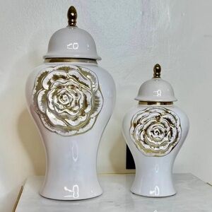 Elegant White and Gold Ceramic Vase Set